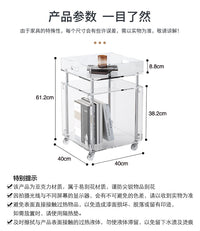 网红亚克力边几可移动不锈钢小推车收纳柜ins沙发角几床头柜轻奢 透明色