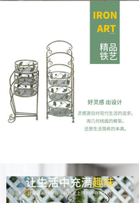 铁艺花盆架子三层折叠花架银杏叶立架角架花园庭院阳台装饰抬高盆 三层折合花架（高）做旧绿