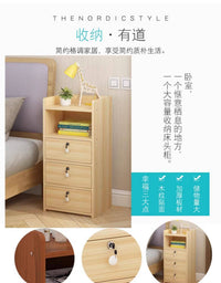 床头柜现代简约小型简易家用收纳带锁储物柜置物架卧室床边小柜子 四层三抽三锁暖白色34.5*30*80厘米高 组装