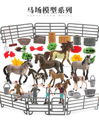 Wildlife Safari Horse Farm Model Set with Fence and Worker Figures