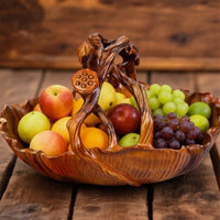 Hand-Carved Camphor Wood Lotus Leaf Fruit Basket