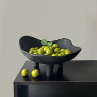NRB Wabi-Sabi Style Black Ceramic Fruit Bowl Resin Storage Tray Vintage Art Decor