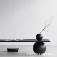 Handcrafted Wooden Black Carbonized Vase Flower Bucket Table Decor