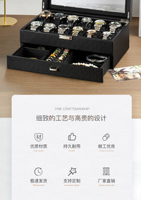 Double-Layer 12-Slot Watch Display Box with Carbon Fiber PU Leather