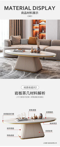 Oval Marble Coffee Table with Metal Frame, Minimalist Style for Living Room