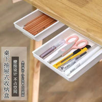 Under-Desk Hidden Drawer Storage Box Plastic Invisible Desktop Storage Box for Office and Kitchen Multi-functional Organizer