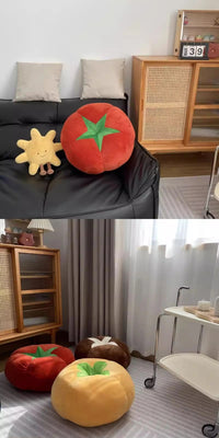 Mushroom and Tomato Shaped Plush Floor Cushion