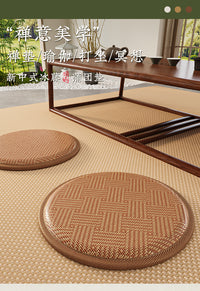 Japanese Rattan Woven Round Chair Cushion with Anti-Slip Backing
