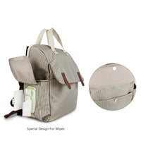 Striped Multi-functional Mommy Bag with Changing Pad and Insulated Bottle Pockets