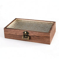 Hinged Display Case with Glass Lid Embossed Wooden Box with Glass Lid Wood-Grain Jewelry Box Decorative for Women, Desktop, Dresser, Vanity