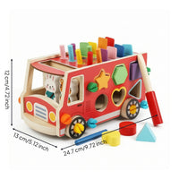 Multifunctional Wooden Bus Toy Educational Hammer and Peg Toy Sturdy Developmental for Preschoolers