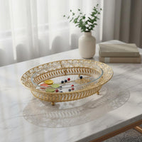 Glass Fruit Plate Gold-Tone Footed Serving Tray Polished Metal