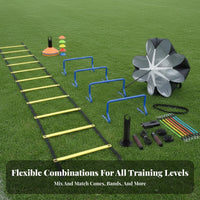 Portable with Carry Bag Soccer Footwork Training Equipment Multi-Functional Soccer Training Equipment Kit Lightweight Agility Ladder and Cone Set Sturdy Material for Athletes, Coaches, Kids, Outdoor, Sports Field, Gym