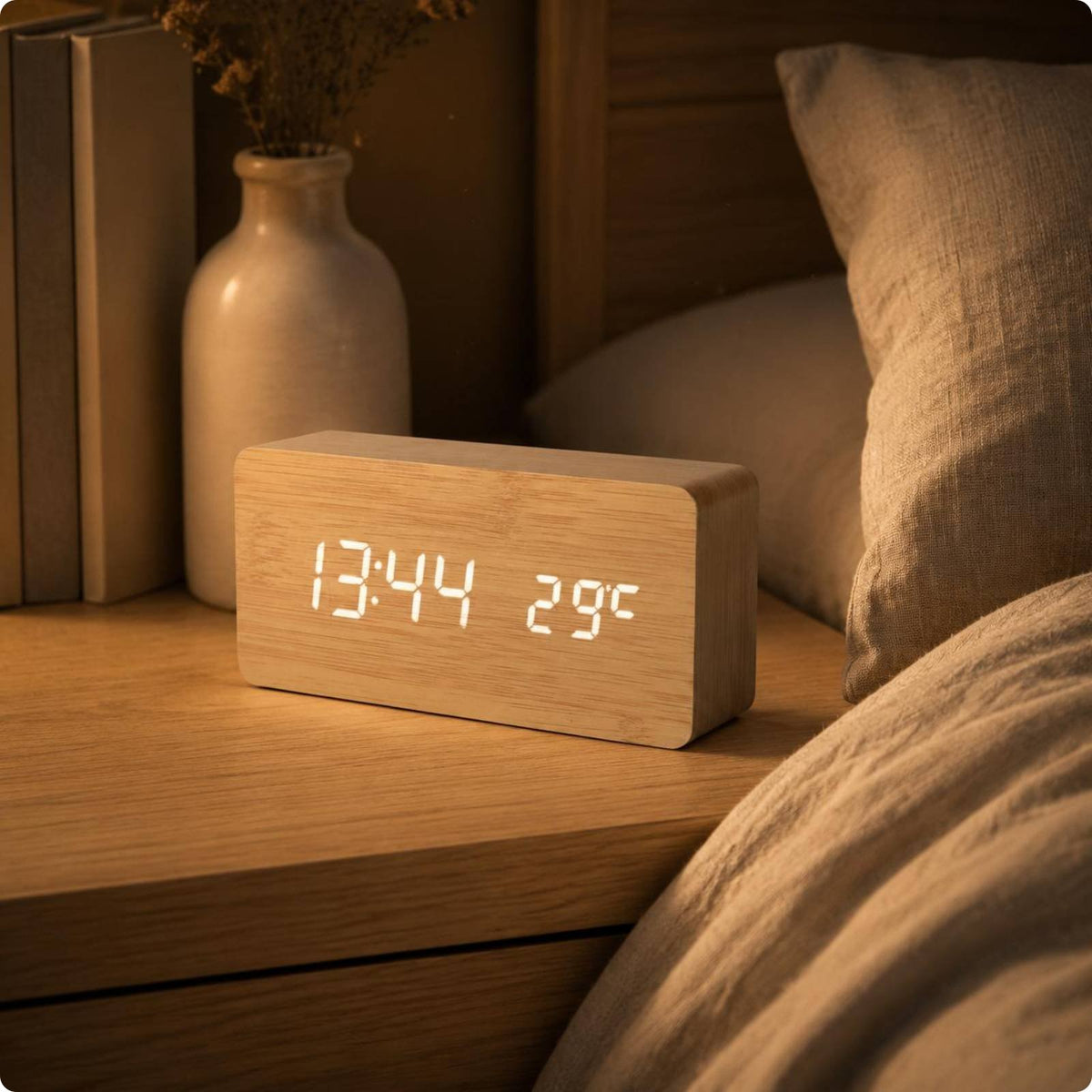 Voice Control LED Timepiece Minimalist Design Tabletop Gadget USB Charging Ports