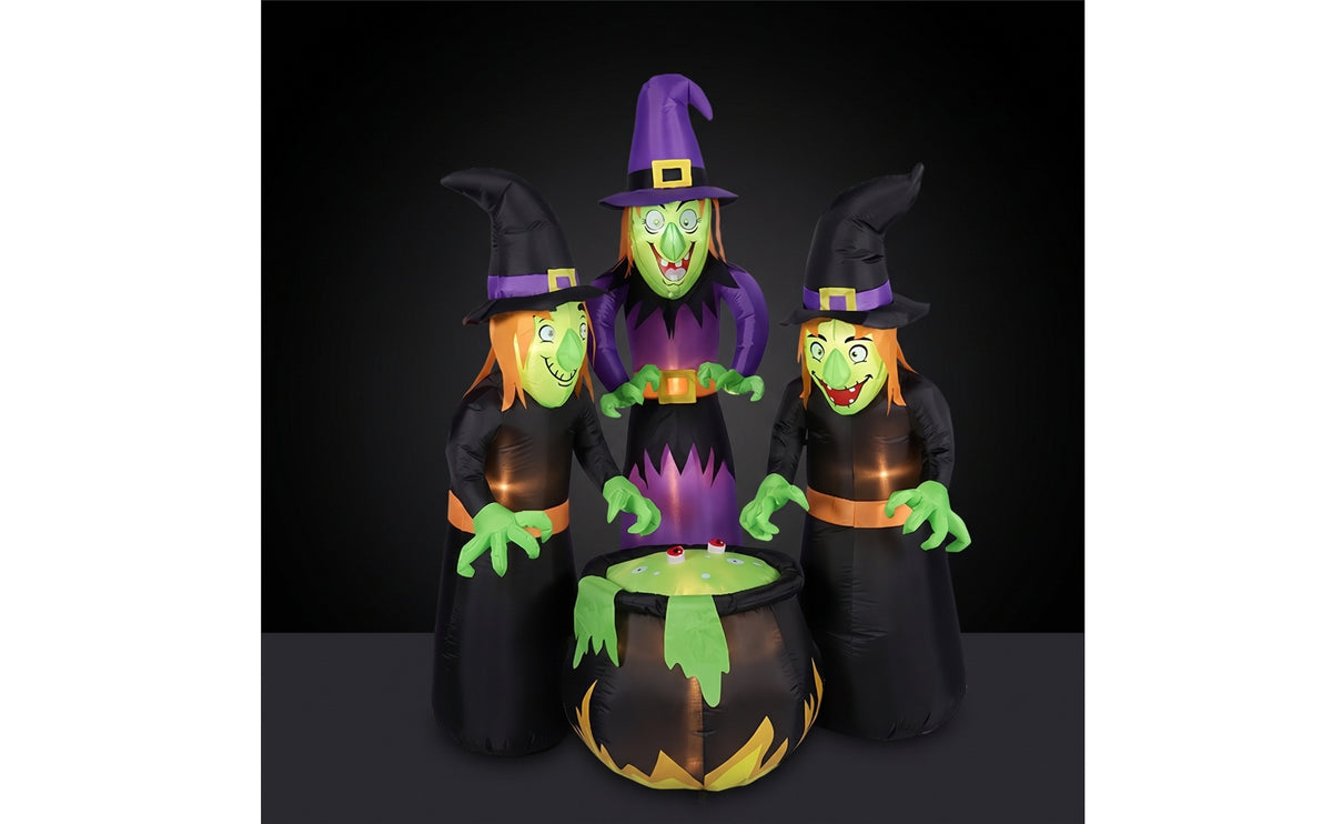 Outdoor Three Witches Around Bubbling Pot Inflatable Inflate Three-Witch Inflatable Lighted Halloween Decoration Built-in LED for Yard, Lawn, Garden