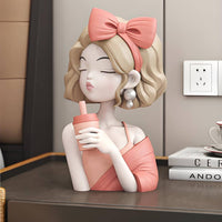 Cartoon Girl Statue Desktop Display Coffee Girl Ornament Cute Design for Office