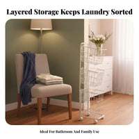 With Wheels 3 Tier Rolling Laundry Hamper Breathable Mesh 3 Tier Laundry Basket Space-Saving Storage Trolley Multi-Purpose for Families, Homeowners, Students, Bathroom, Bedroom, Dorm Room
