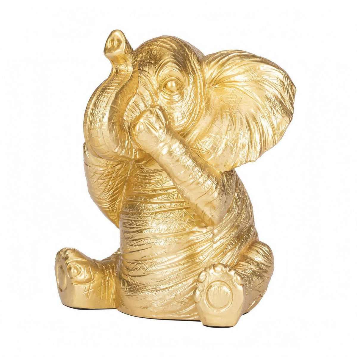Sitting Elephant Statue Resin Gold Elephant Figurine Rounded Feet