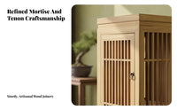 Zen-Inspired Tall Slatted Door Cabinet Modern Asian Design Storage Furniture Multi-Functional Sturdy Construction for Homeowners, Interior Decorators, Adults, Entryway, Hallway, Living Room, Corner Space