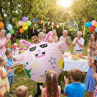 Pink Inflatable Bunny Costume, Funny Easter Hare Fancy Dress with Cool Sunglasses, Blow Up Novelty Outfit for Adults, Parties & Festivals