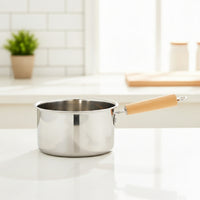 Easy to Clean Frying Pot with Wooden Handle Comfortable Grip Stainless Steel Frying Pot Compact Saucepan Deep for Daily Cooking