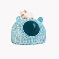Wicker Cat Bed for Cats, Semi-Enclosed Breathable Pet Nest, Washable