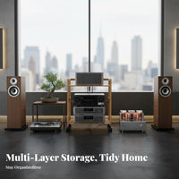 Mobile Design Multi-Tier Audio Equipment Stand Sturdy Structure Floor Standing Stereo Component Shelf Stable Construction Stereo Component Rack Heavy Duty for Audiophiles, Living Room