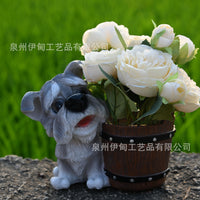 跨境仿真创意雪纳瑞小狗花盆摆件树脂工艺品户外花园庭院阳台装饰