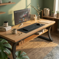 Desk with Pegboard Storage Perforated Panel Desk with Bookshelf Black Frame Office Furniture