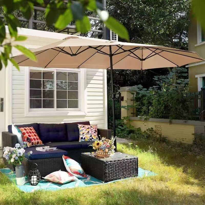 Commercial Outdoor Patio Umbrella with Center Pole, Three-Head, for Cafes and Terraces