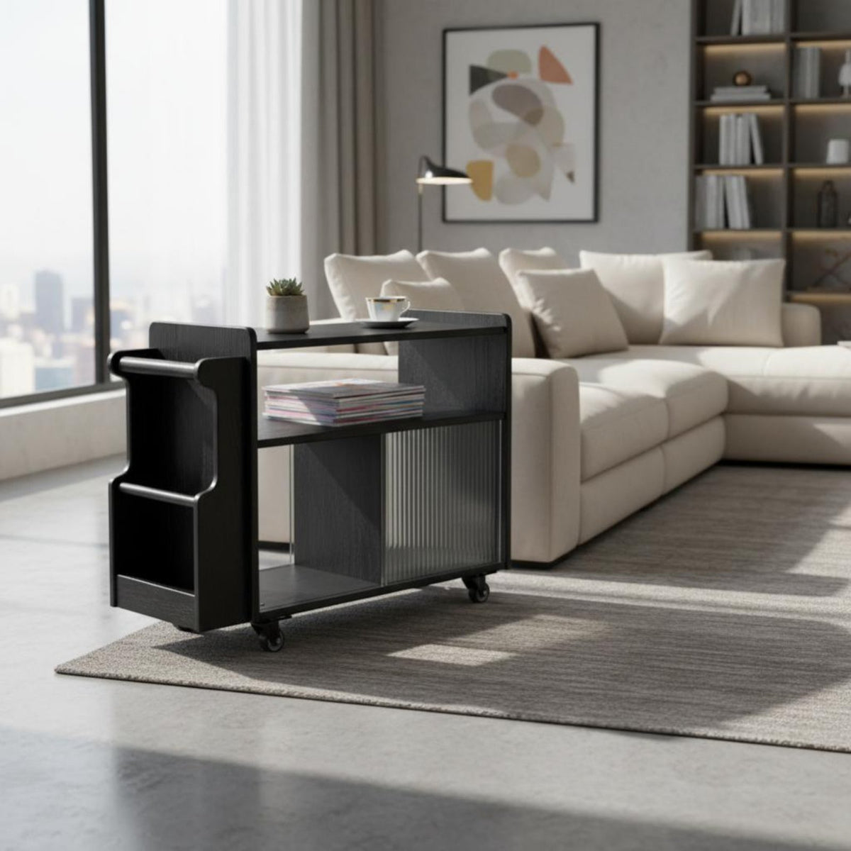 Rolling Side Table Multi-Functional Storage Trolley Space-Saving