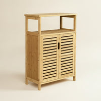 Bamboo Storage Cabinet Sturdy Cabinet with Slatted Doors Easy to Maintain