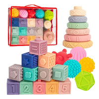 Stacking Toy Set Soft Rubber Balls Rainbow Rings Squeeze Toy Baby Blocks
