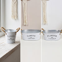 Decorative Metal Planter with Rope Handles Weathered Galvanized Bucket Planter Vintage Metal Bucket with Handles Easy-Carry for Home Decorators, Windowsill