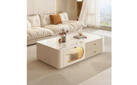 Glossy Coffee Table with Cabinet Modern Coffee Table with Drawers Cream-White Furniture Sophisticated for Living Room, Apartment