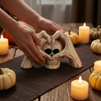Skeleton with Skeletal Heart Halloween Cranium with Skeletal Hands Resin Cranium Figurine for Bookshelf, Eerie Dwelling