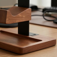 Headset Stand with Gaming Controller Holder Wood and Metal Headphone Stand with Tray Curved Hanger Wooden Headset Holder for Gaming Enthusiasts
