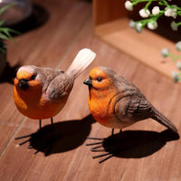 2 Pieces Robin Bird Figurine Set Pastoral Design Small Bird Garden Decor