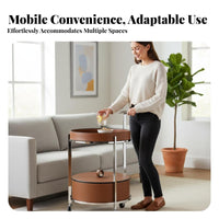 2-Tier Serving Trolley Saddle Leather Finish Rolling Trolley Easy to Move Mobile Design for Entertainers, Bedroom, Kitchen