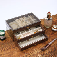 Walnut Wood Grain Jewelry Storage Box, 3 Layers, Large Size