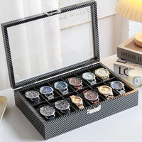 Carbon Fiber Watch Storage Box with Dust Protection, Multiple Slots