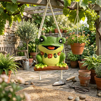 Frog Hanging Planter Hand-Painted Resin Frog Pot Handmade Feel for Patio