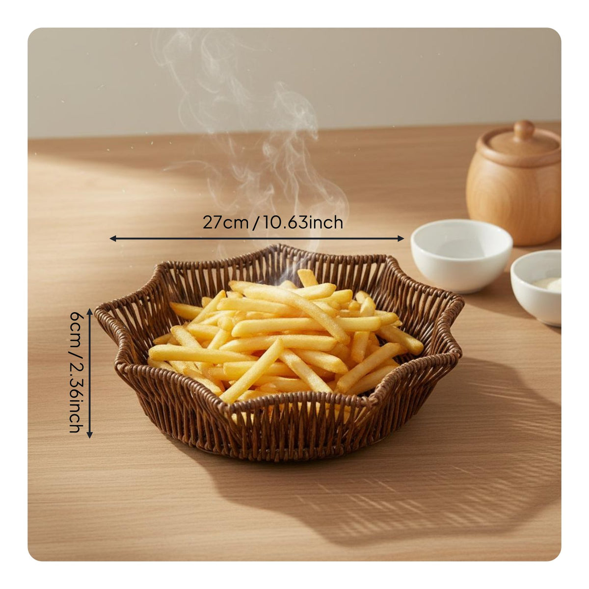 Imitation Rattan Serving Tray Easy to Clean Woven Snack Bowl Star Shaped Fruit Basket for Dining Table, Living Room, Restaurant