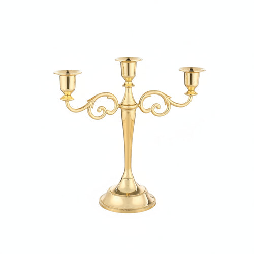 Three-Arm Candelabra Metal Candelabra with Weighted Base Polished for Wedding