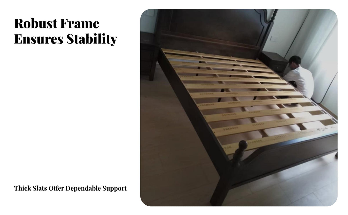 Slatted Panel Bed sturdy Wood Construction Planked Headboard Frame Retro design Bedroom Furniture for partners, Homeowners, Apartment, Guest Room