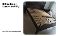 Slatted Panel Bed sturdy Wood Construction Planked Headboard Frame Retro design Bedroom Furniture for partners, Homeowners, Apartment, Guest Room