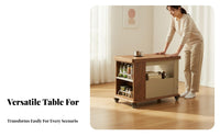 Earthy Simplicity End Table Solid Wood Rolling Side Table Multifunctional Storage Trolley Space-saving Expandable Top Suitable for Living Room Home Office Bedroom Lounge