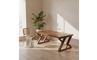 Walnut Finish Rubberwood Dining Table Thick Solid Wood Dining Table Heavy Duty Furniture Natural for Families