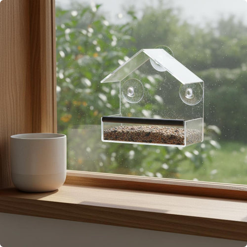 Acrylic Bird Feeder Weather Resistant Transparent Window Bird Feeder for Balcony