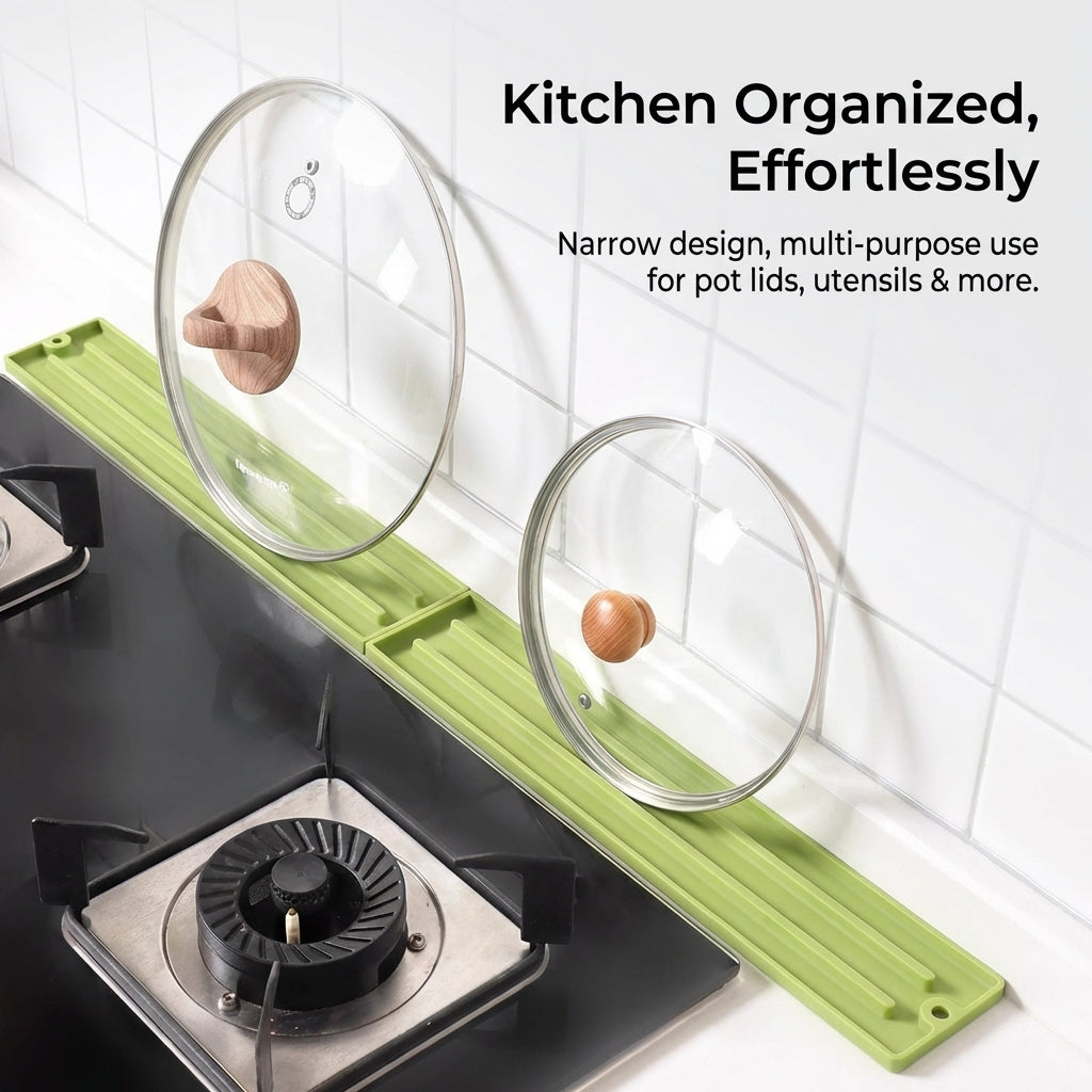 Pot Lid Rack with Draining for Kitchen Organization, Upgraded Holder and Spoon Rest for Home Cooks